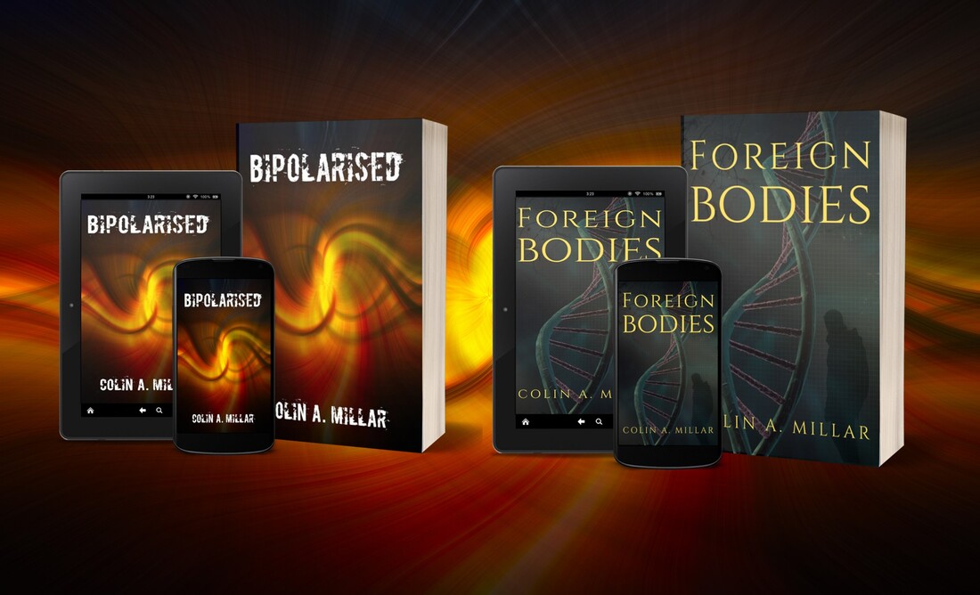 'Foreign Bodies' novel shown on paperback, tablet and phone